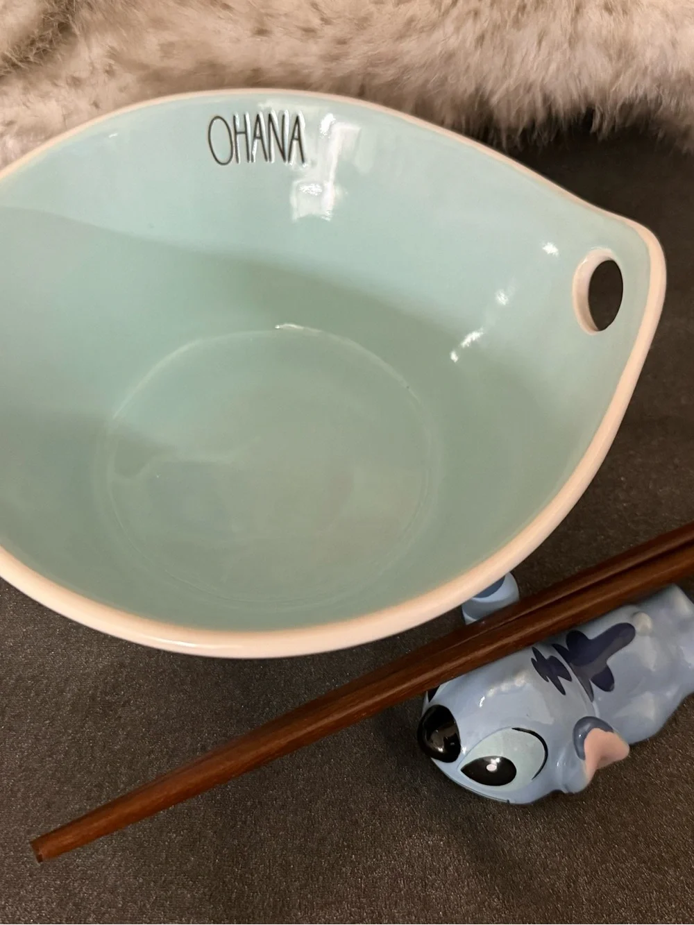 Rae Dunn Disney Ramen Bowl with Chopsticks and Holder - Stitch Ohana